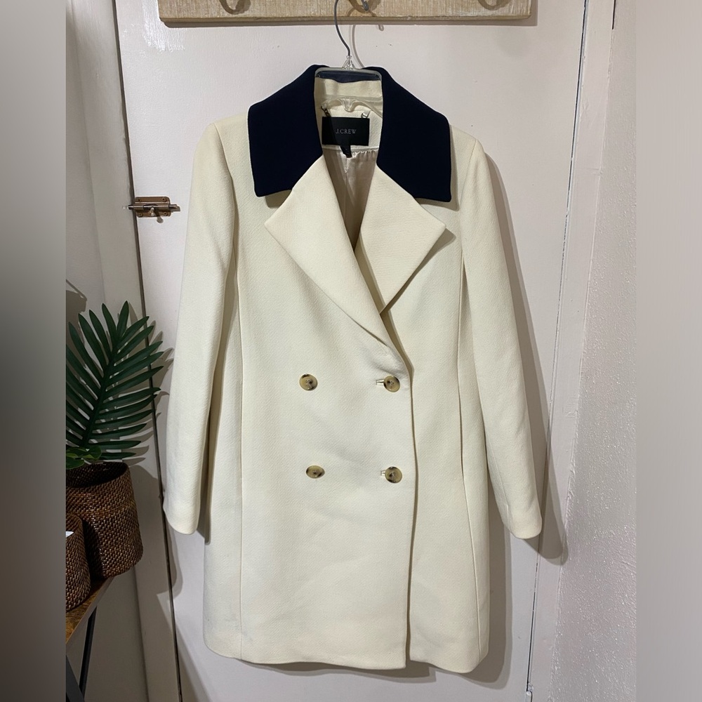 J. Crew Avianna Cream Double-Breasted Coat with Black Collar - Picture 3 of 8
